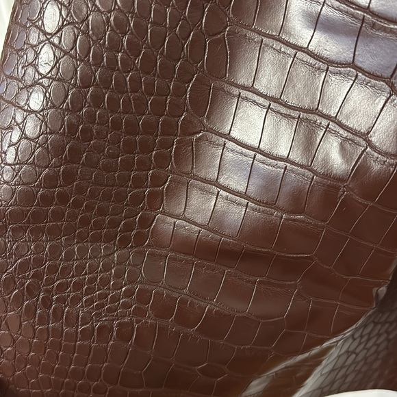 NWT J. Crew Collection Brown croc-embossed faux leather short sleeve mini dress - Picture 6 of 7